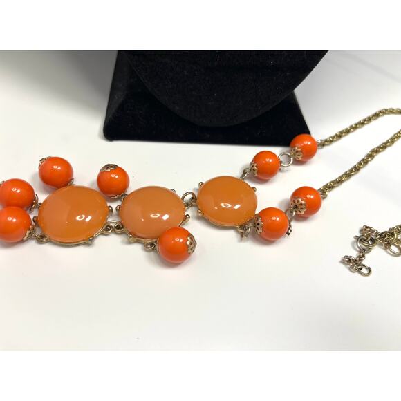 Handmade Upcycled Orange Cascade Statement Necklace and Earring Set - Picture 8 of 15